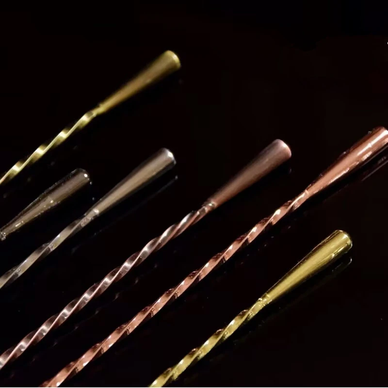 12pcs Cocktail Spoon Bar Spoon Stainless Steel Mixing Spiral Pattern Bar Teadrop Barware