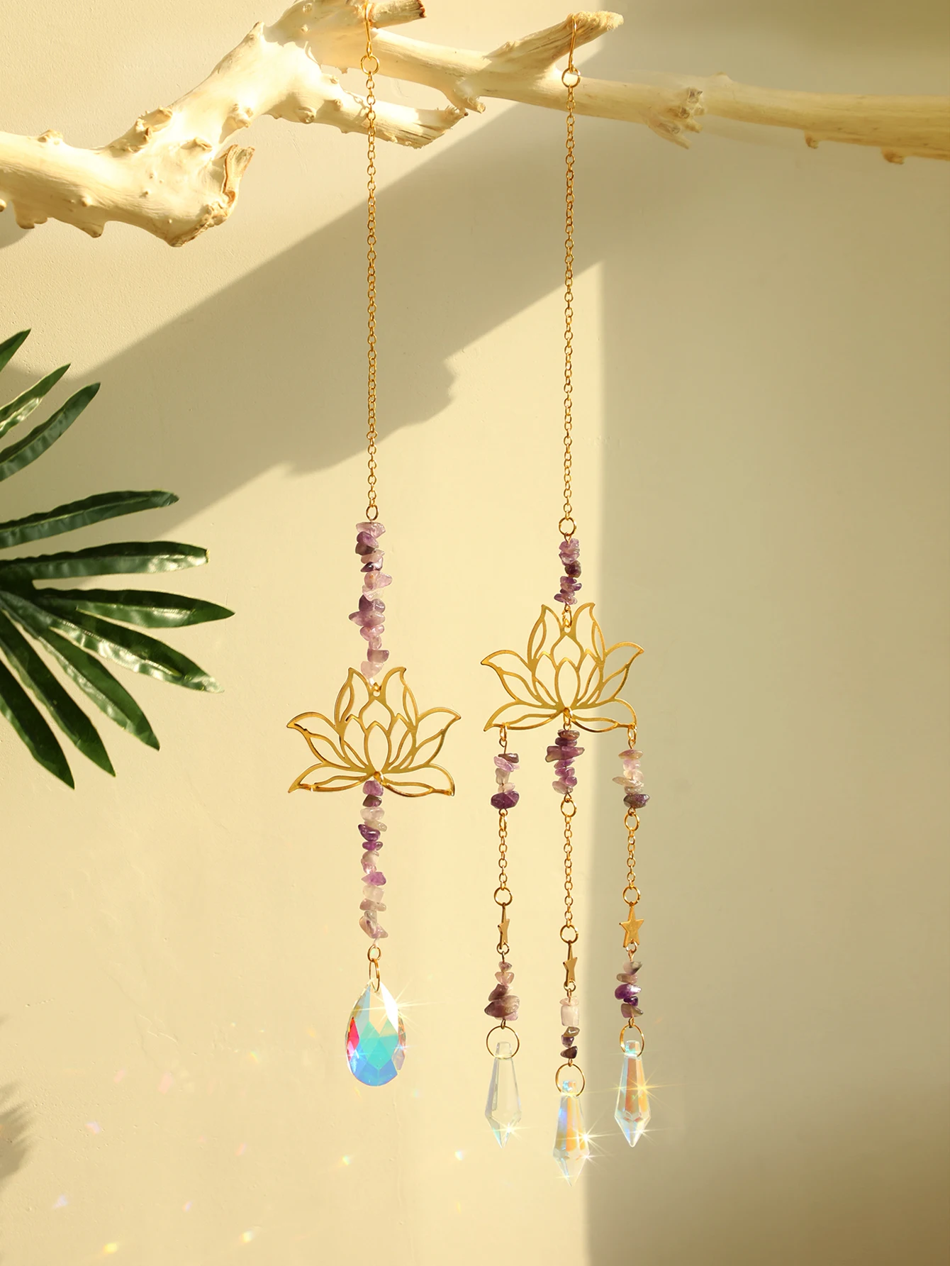 Sun Catcher Sun Catchers 2 Pcs Crystal Lotus Hanging Decor Rainbow Maker Stained Glass Garden Outdoor Decors