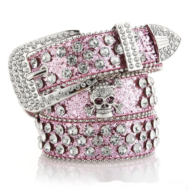 Dam bälte med dödskalle och strass i denimstil_voghion.com