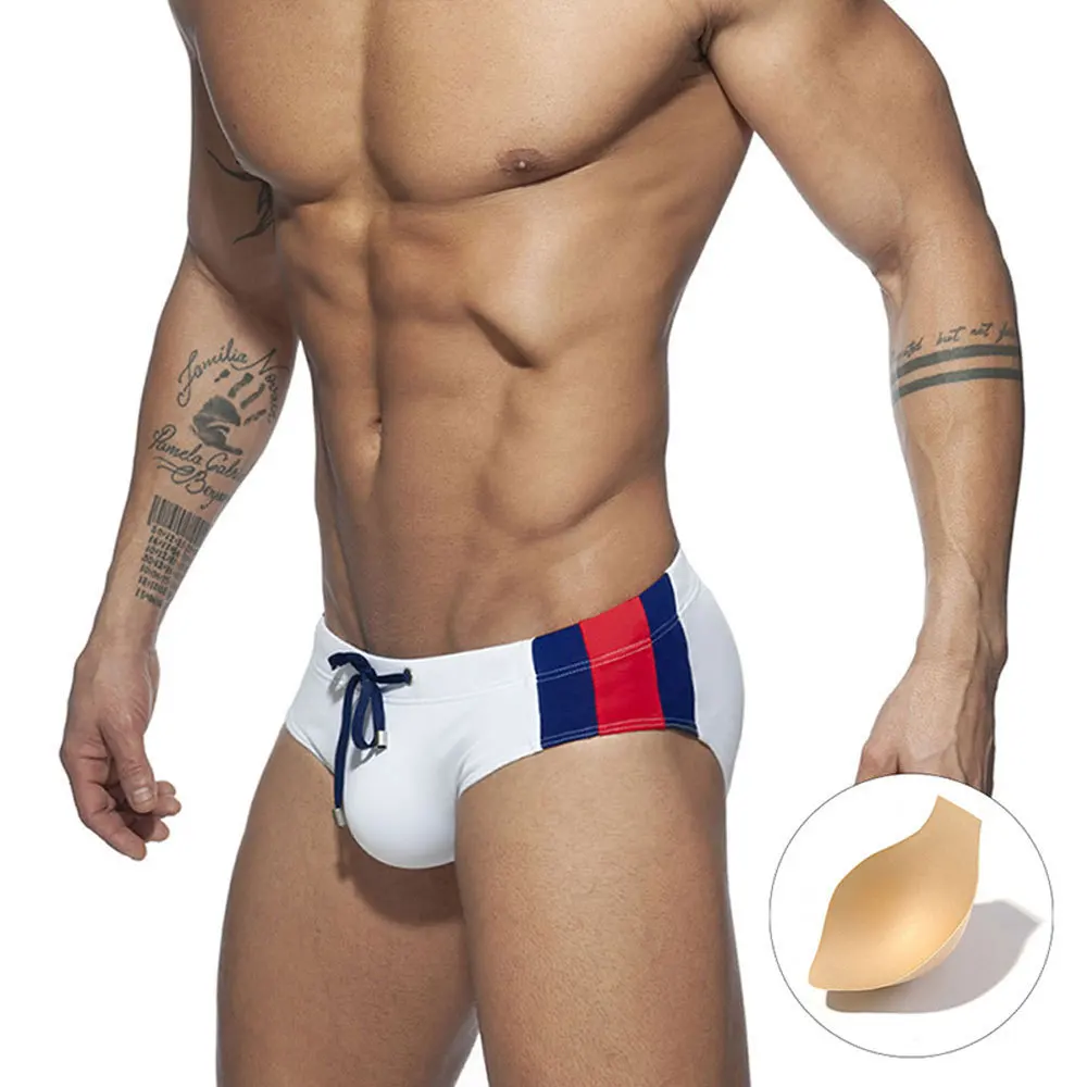 New Mens Surfing Swimwear Splicing Swim Briefs Low Waist Swimming Short Trunk Sport Beach Pants Swimsuit Bikini Male Sexy Shorts 2