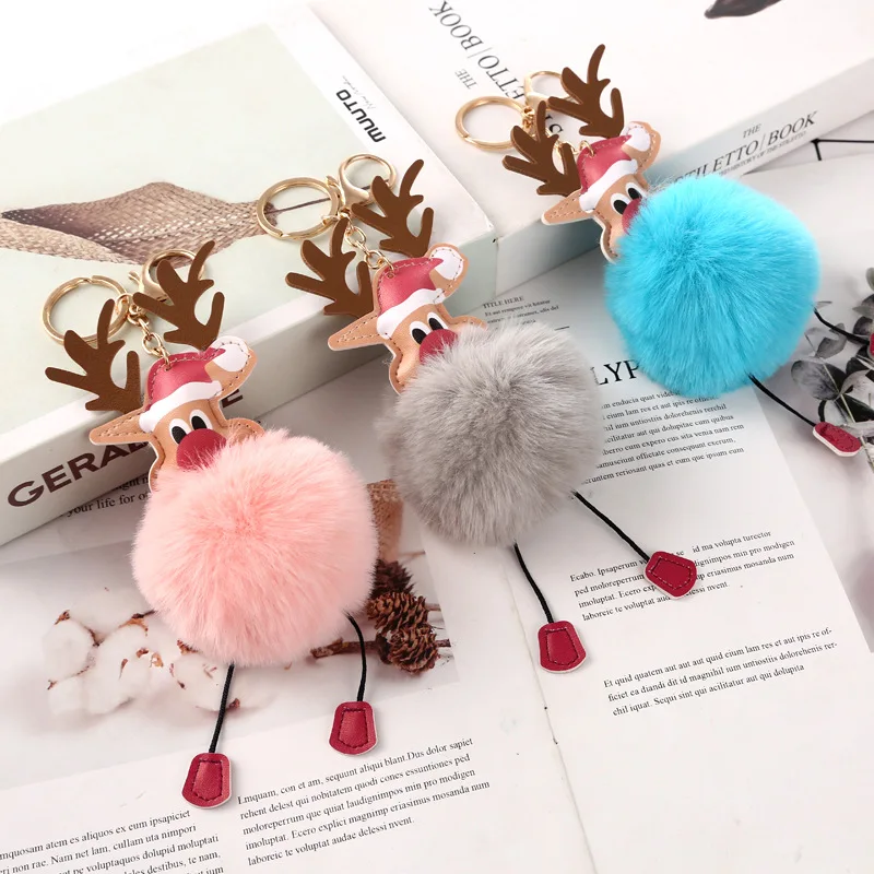 

New Year gift Christmas elk keychain cute red rope pendant rabbit plush Christmas tree decoration ornament cartoon keychain