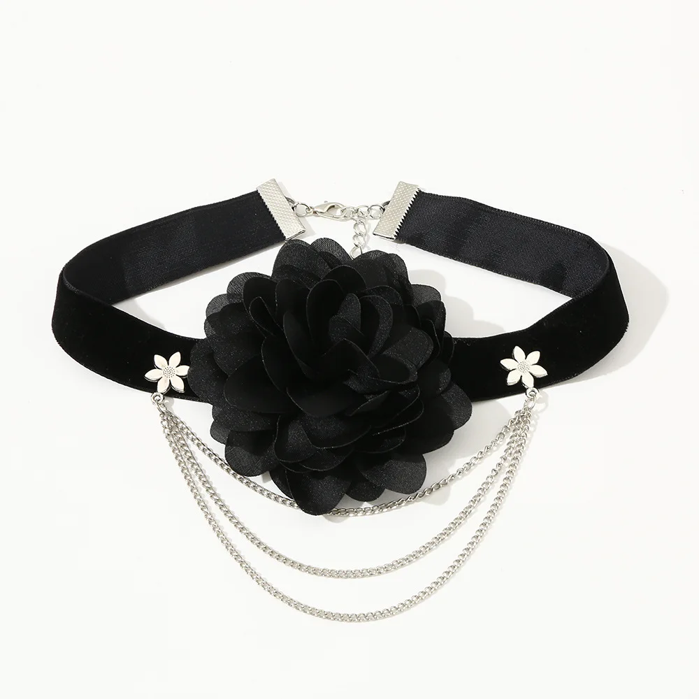 Black Flower Velvet Choker For Women Tassel Layered Necklace Clavicle Chain New Y2k Exaggerated Pendant Necklace Jewelry Female