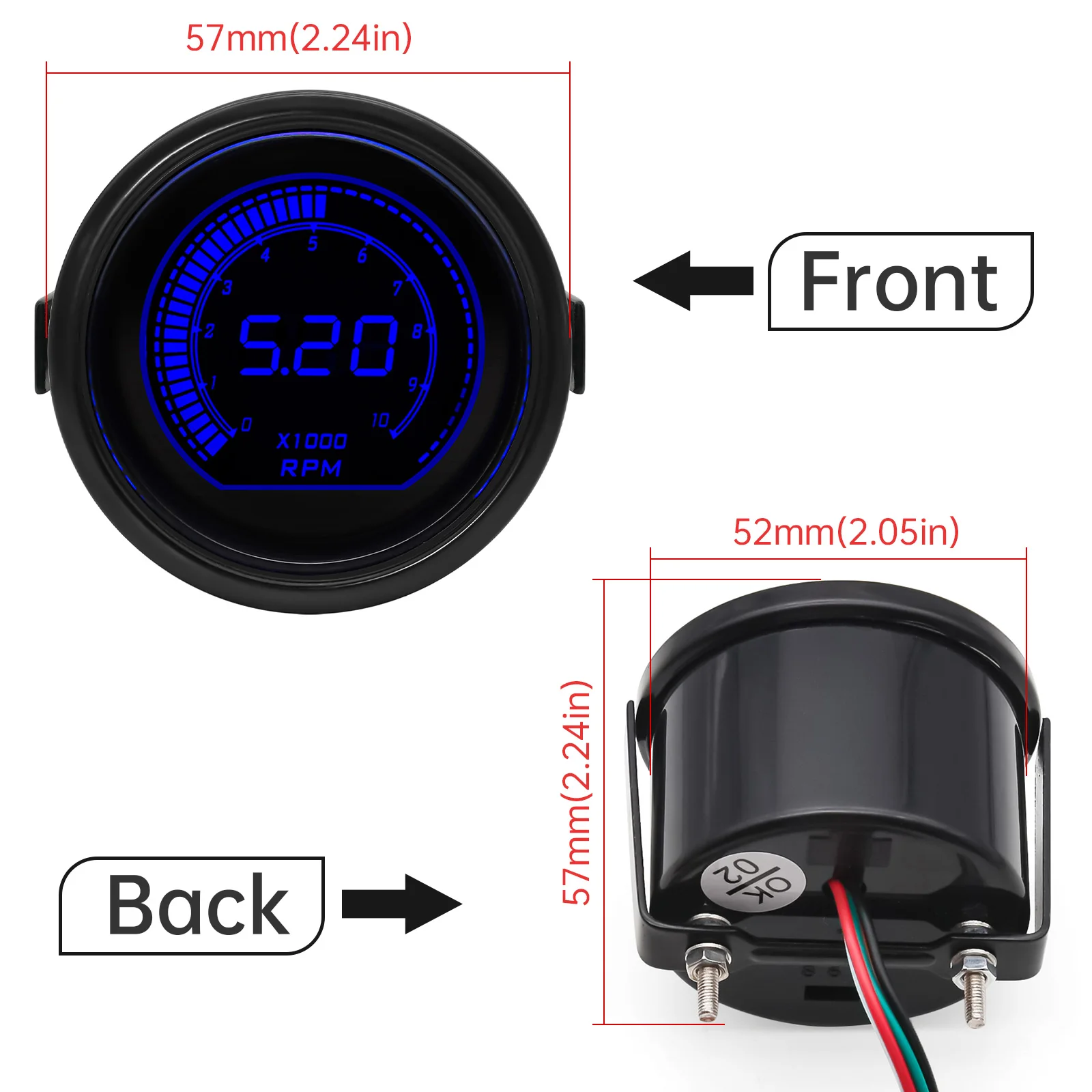 2" 52mm Tachometer Voltage Water Temp Oil Temp Oil Press Boost Vacuum Air Fuel Ratio Exhaust LED Digital Display Red Blue tachometer gauge engine tachometer tachometer meter