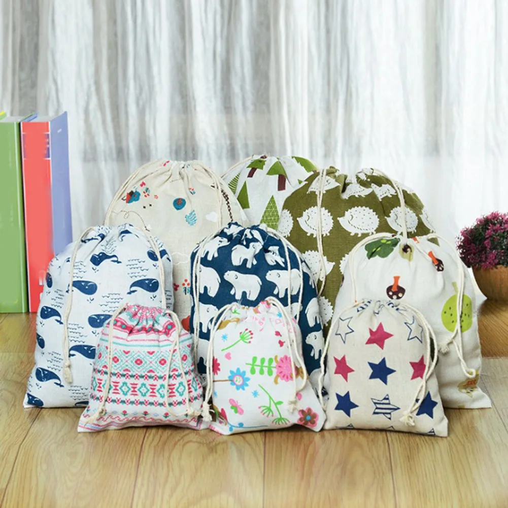 

1pcs Blue Geometric Flower Drawstring Cotton Linen Storage Bag Gift Candy Jewelry Organizer Cosmetic Coins Keys Bags
