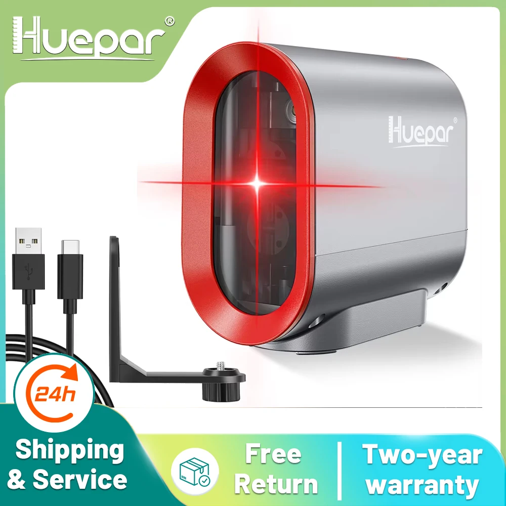 Laser Level Huepar 2 lines Li-ion Battery Self-leveling Laser Level & self-leveling Red Beam Cross Line with Pulse Mode & adapter laser Tool