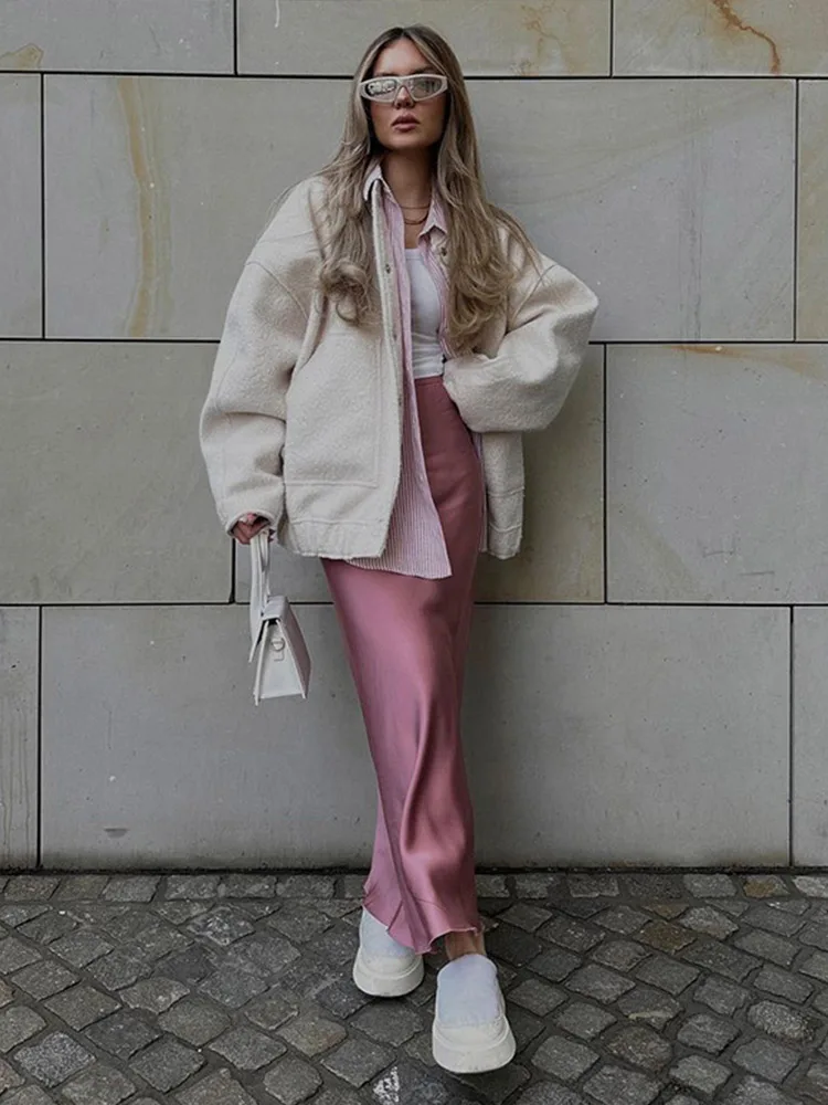 Woman's Oversized Bomber Jacket Spring New Round Neck Long