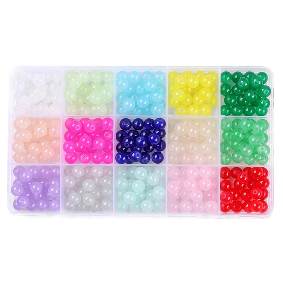 

300Pcs 8mm Glass Beads for Jewelry Making, 15 Color Crystal Beads Round Gemstone Beads Bracelet Making Kit DIY Craft