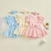 3D Flower Summer Baby Girls Romper Princess Mesh Newborn Clothes Lace Patchwork Ruffle Bodysuit Dress Headband Kids Clothing 3