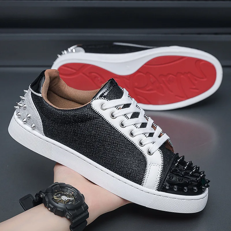 Fashion Men's Casual Shoes Leather Board Shoes for Men High Quality Classic Rivet Comfortable Breathable Male Vulcanized Shoes 2