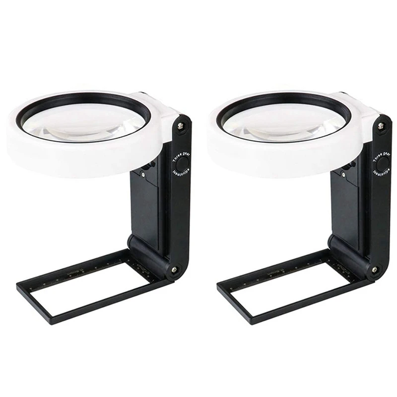Large Magnifying Glass 2X Hands Free with LED Light and Stand