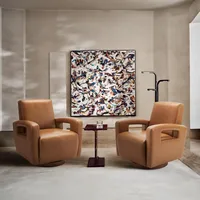 Swivel Accent Chair Set  , Faux Leather Swivel Chair with Solid Wooden Base, Living Room Swivel Armchair Single Sofa Chair 1