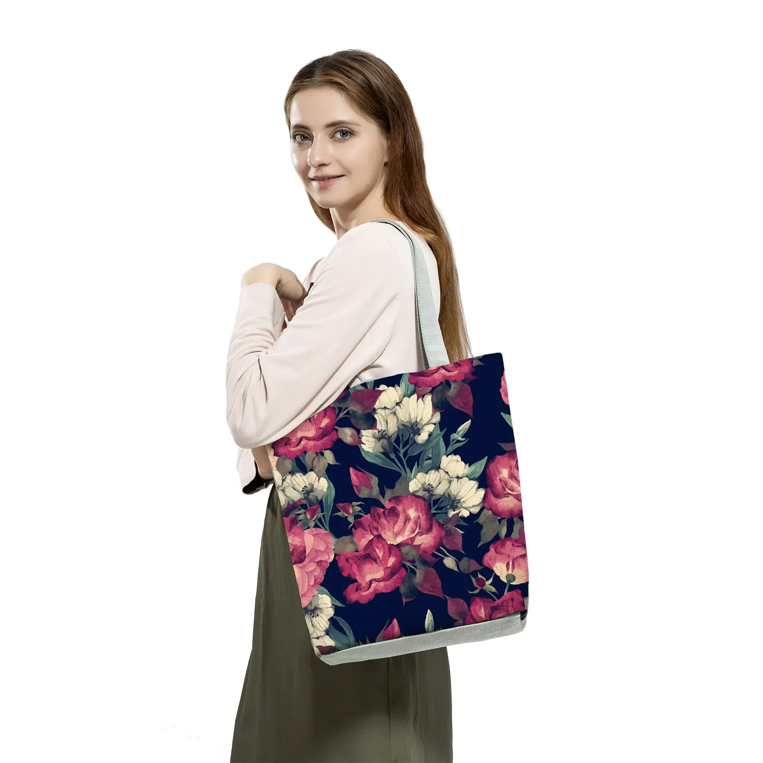 Customized Bright Colors Floral Print Tote Bag For Women Shoulder Bag Ladies Fashion Handbag Large Capacity Shopping Totes Bags