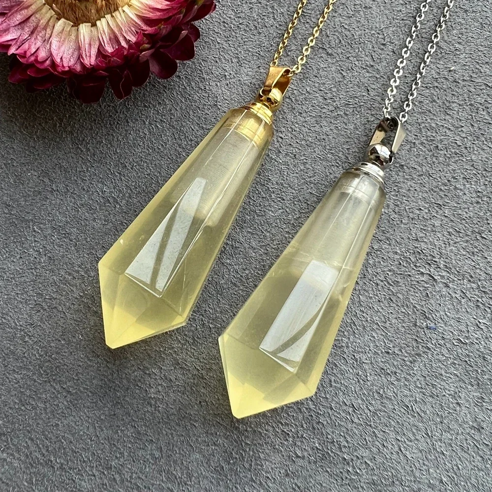 Citrine Pendulum Perfume Bottle Necklace, Essential Oil Bottle Diffuser Pointed Crystal Necklace Hexagon Prism Vials 3