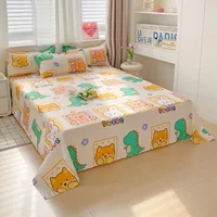 Cartoon Flat Sheet with 2 Pillowcases Soft Comfortable Kawaii Bear Rabbit Dinosaur Print Bed Sheet Set Microfiber Bed Cover,Twin 2