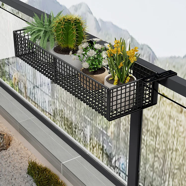 Wall-Mounted Hanging Plant elf Balcony Securi Window Hanging Guardrail Storage Ra Metal Material Balcony Organizer