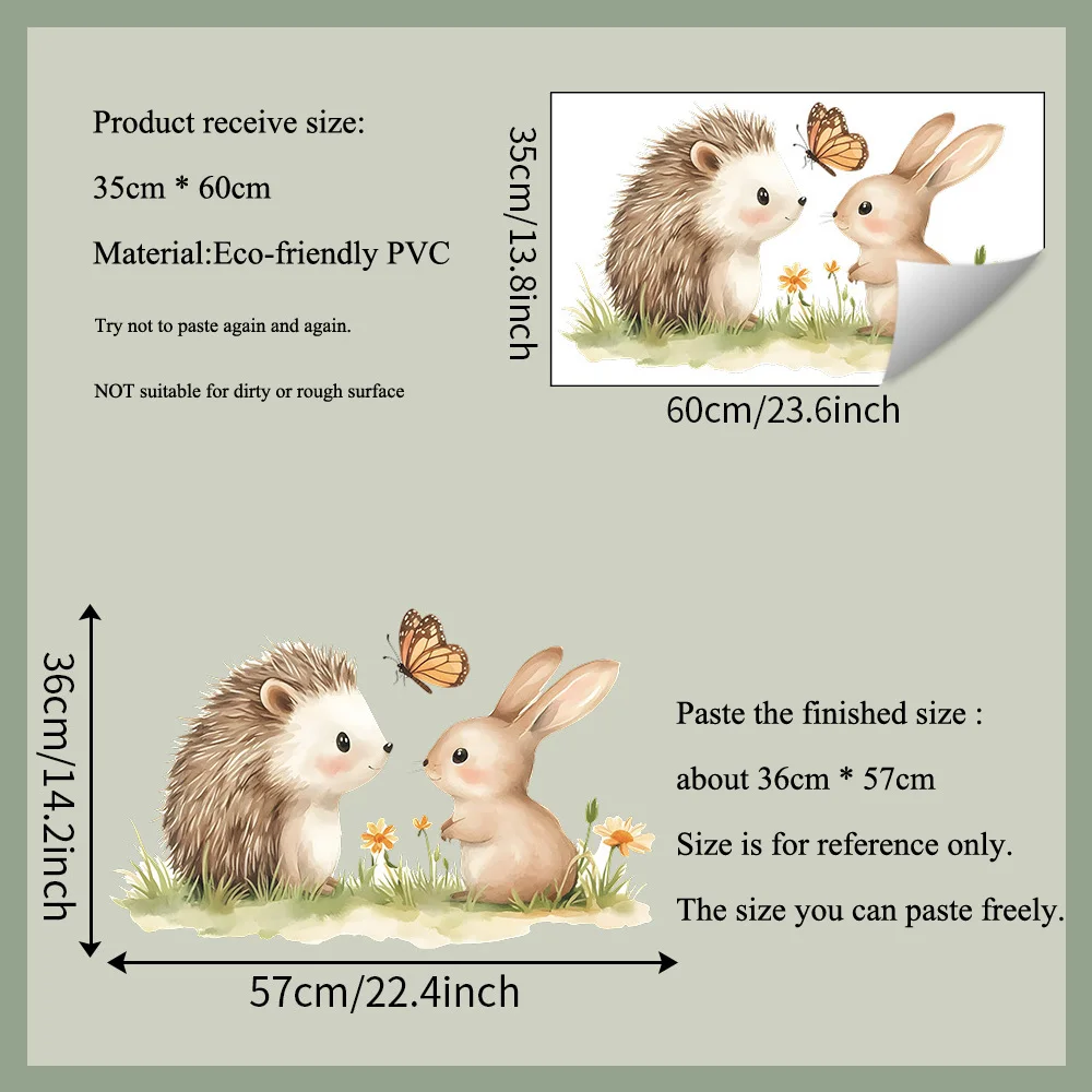 Cartoon Hedgehog Rabbit Wall Sticker Kids Room Background Decor Mural Baby Bedroom Beautify Home Decoration Self-adhesive Decals luminous vinyl decal stickers