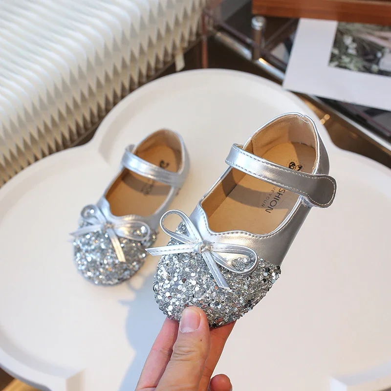 Silver Leather Ballet Shoes for Kids Girls