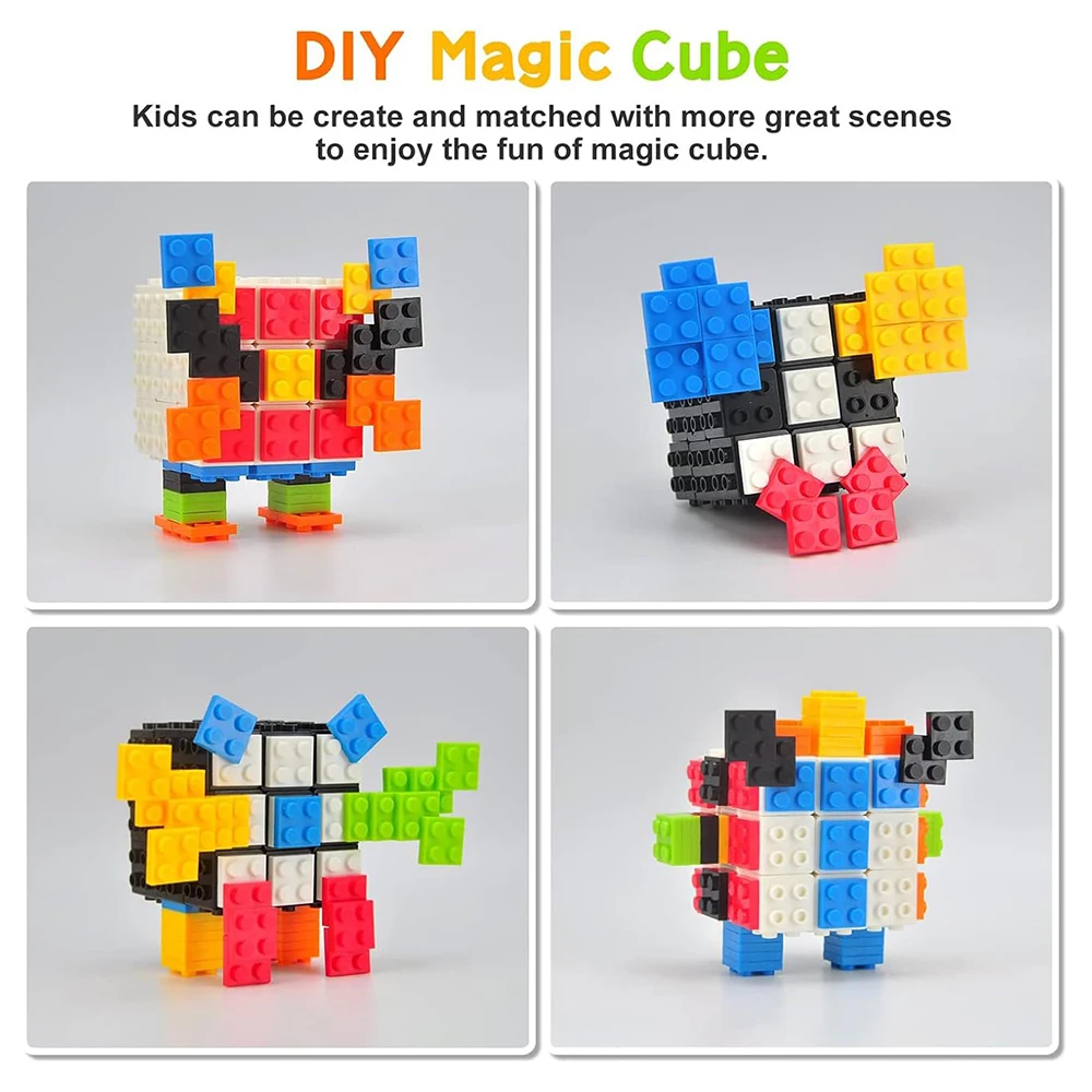 빌딩 블록 3D 매직 퍼즐 큐브 3x3x3 DIY 피젯 토이 브릭 스트레스 해소 감각 자극 ADHD 교육용 게임 (어린이 및 성인용)