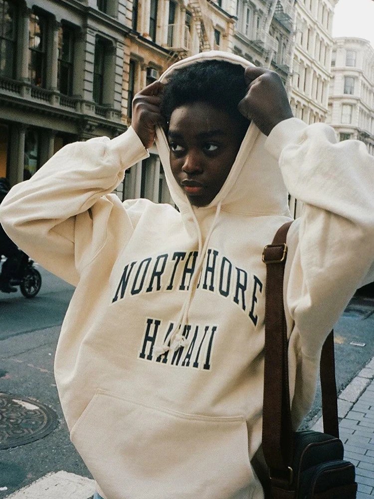 

Хлопковые толстовки в стиле ретро с буквенным принтом, Женский Осенний теплый пуловер с длинным рукавом и капюшоном, топы, женская уличная одежда Y2k, комбинированные толстовки