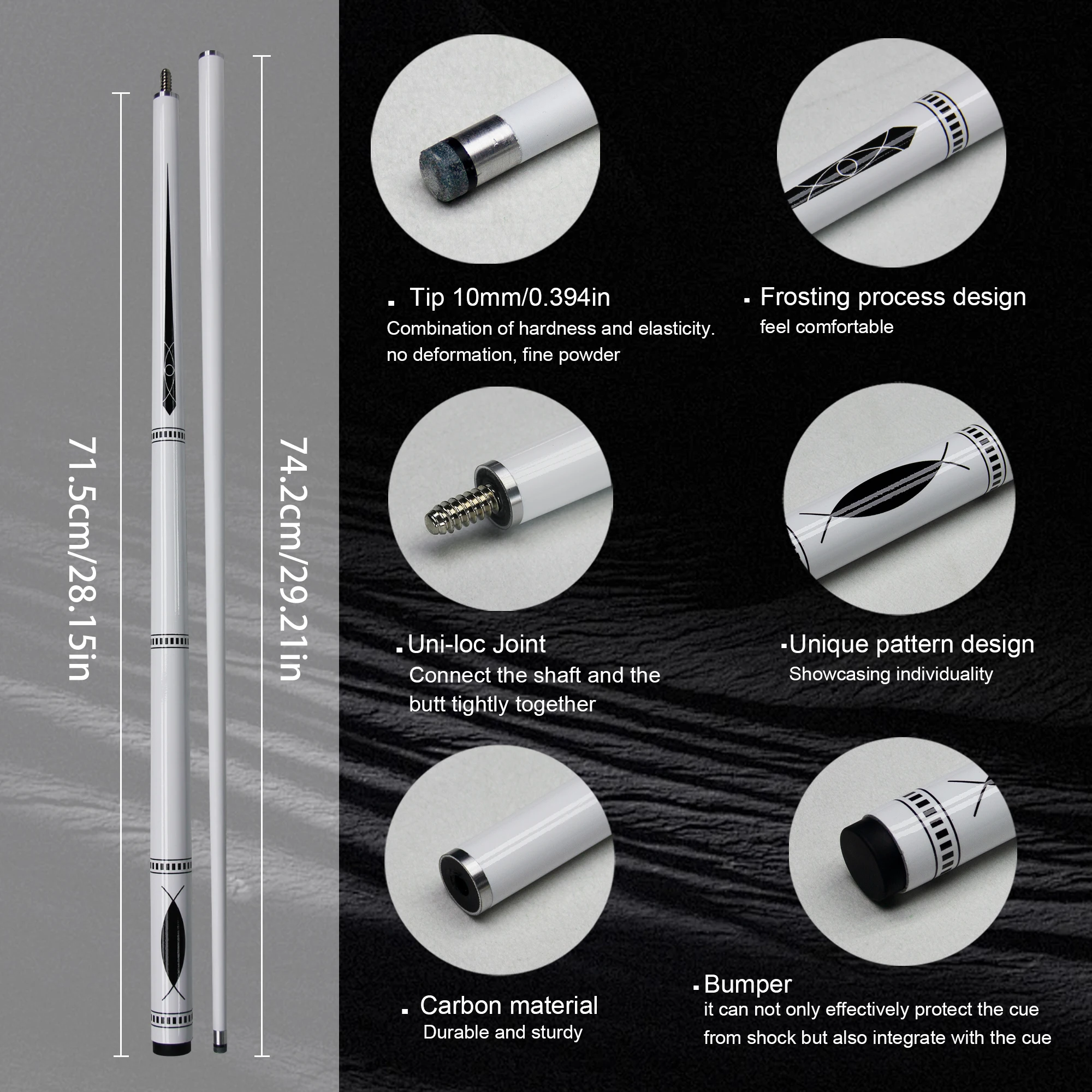 Professional 10mm Tip Cue Stick &ndash; White Snooker Pool Stick, Perfect Holiday Gift for Billiards Enthusiasts