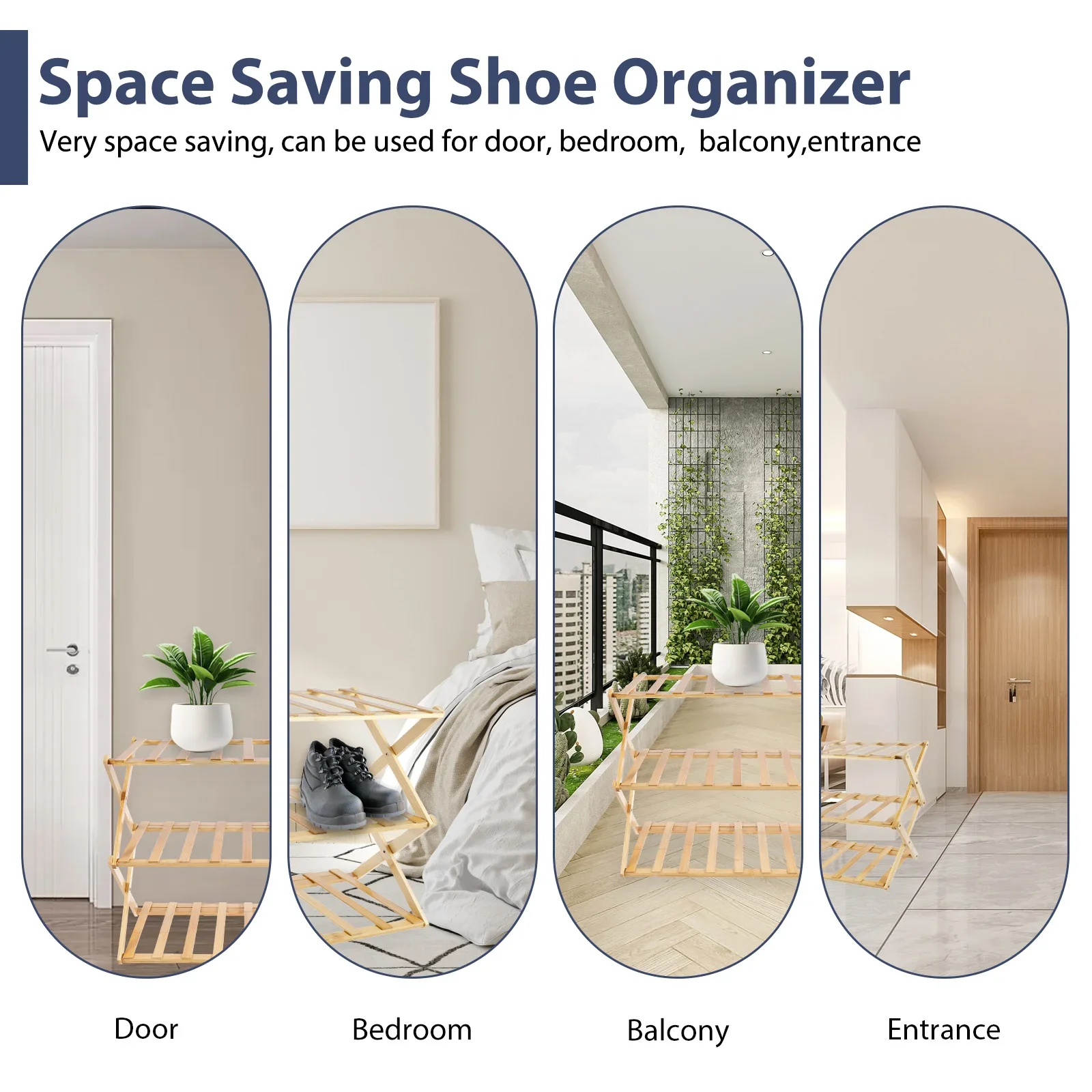 Bamboo Shoe Rack 2/3-Layer Portable Folding Shoe Storage Rack Versatile Simple Home Shelf for Corridors Living Room
