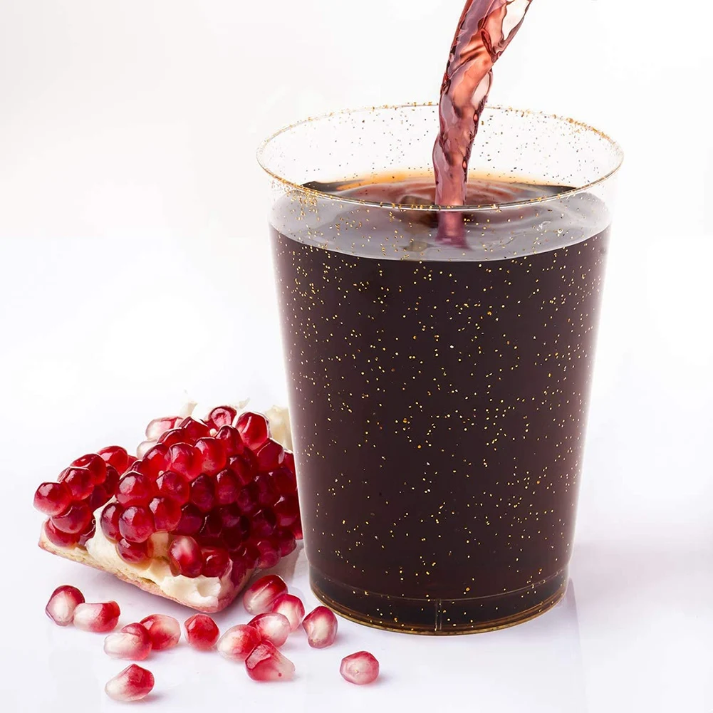 Gold Plastic Cups Disposable Gold Glitter Plastic Wine Glasses Clear Cups Tumblers Christmas Party Cups
