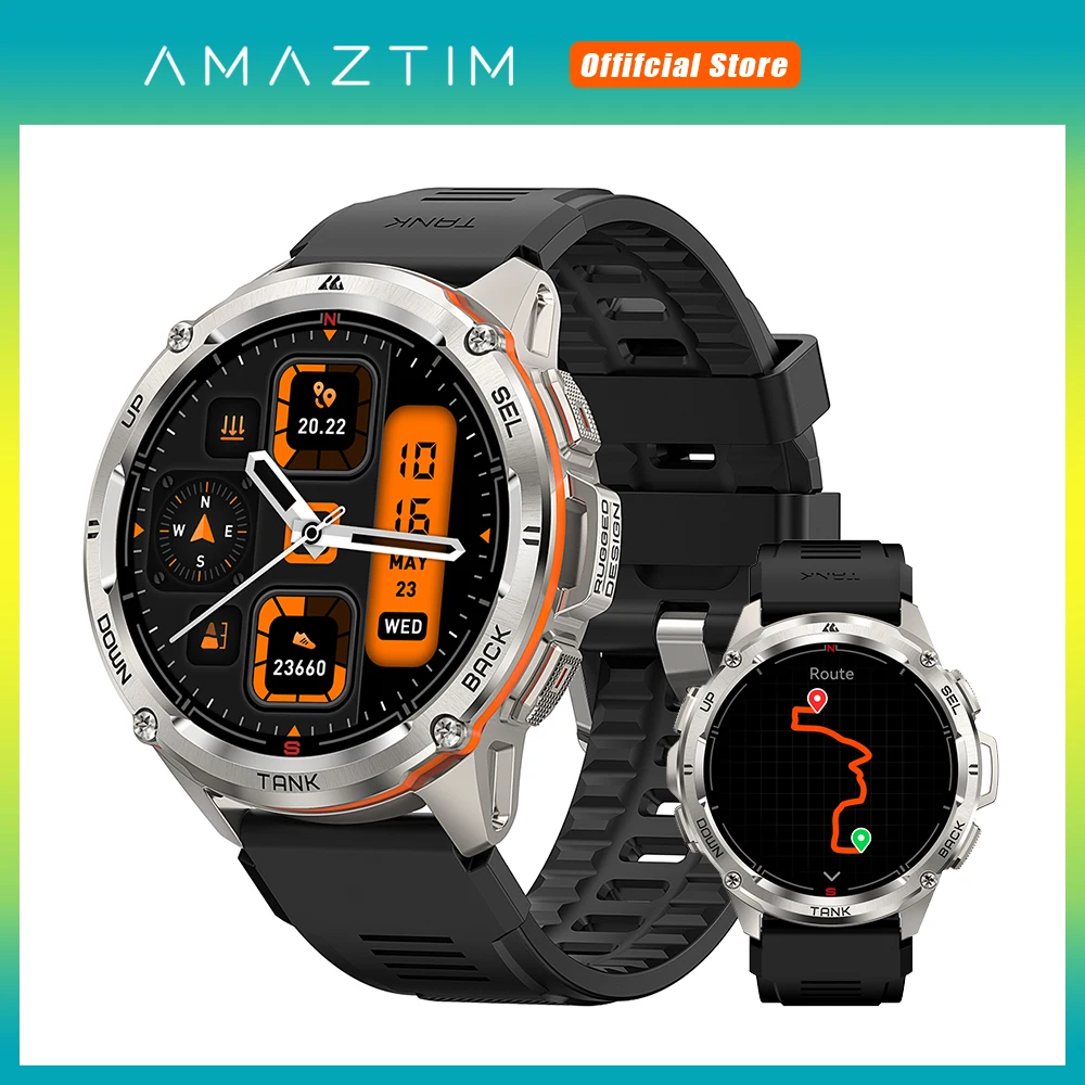 2024 AMAZTIM 탱크 T3 울트라 GPS 스마트 워치, 남성용 피트니스 전자 스마트 워치, 여성용 블루투스 디지털 방수 남성 시계, 신제품