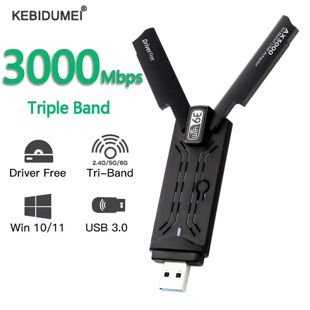 

USB-адаптер Wifi6E, 2,4 ГГц, 3000 Мбит/с, 3,0 Мбит/с