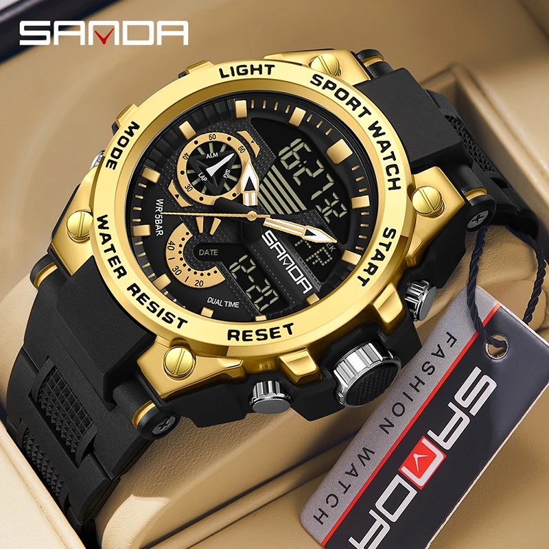 Sanda 3302 New Model Fashion Men 2023 Cool Design Mutiple Functions Teenagers Water Resistant Outdoor Alarm Mode Wrist Watch