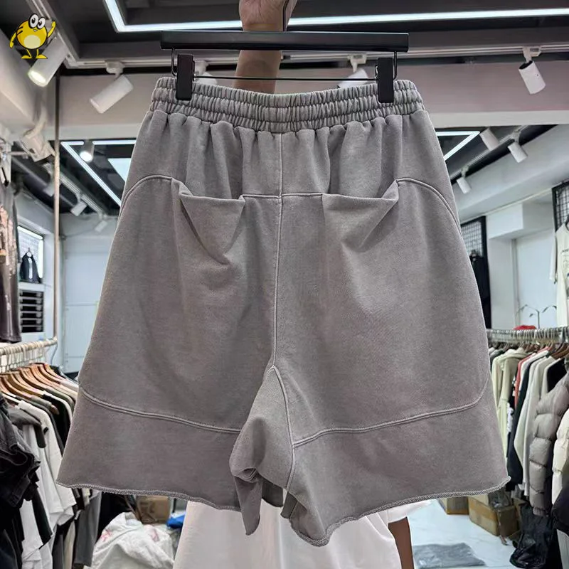 New Top Quality Loose Casual Grey Shorts Summer Men Woman Simple Splice Joggers Drawstring Breeches