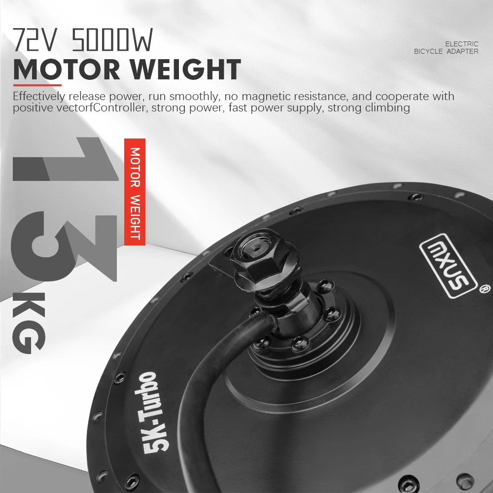 MXUS Brand Electric Bike Motor 72V 5000W XF5K Rear Brushless Non-gear Hub Motor Wheel Dropout 150mm for Ebike Conversion Kit