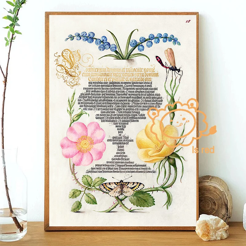 Vintage Botanical Poster Dragonfly Biology Floral Lichens Moss Canvas printing Home Living Room wall decoration hanging painting