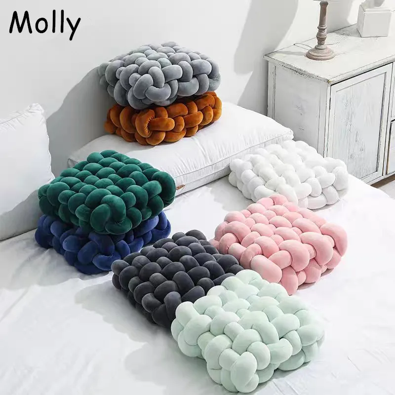 

Nordic Living Room Soft Plush Knot Cushion,sofa Pillow,solid Color Square Hand-made Home Throw Pillows Square Woven Seat Cushion
