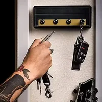 Vintage Radio Style Key Safe Wall Mount with 4 Guitar Keychains Decorative Home Storage Box Hidden Holder for Keys Organization 2