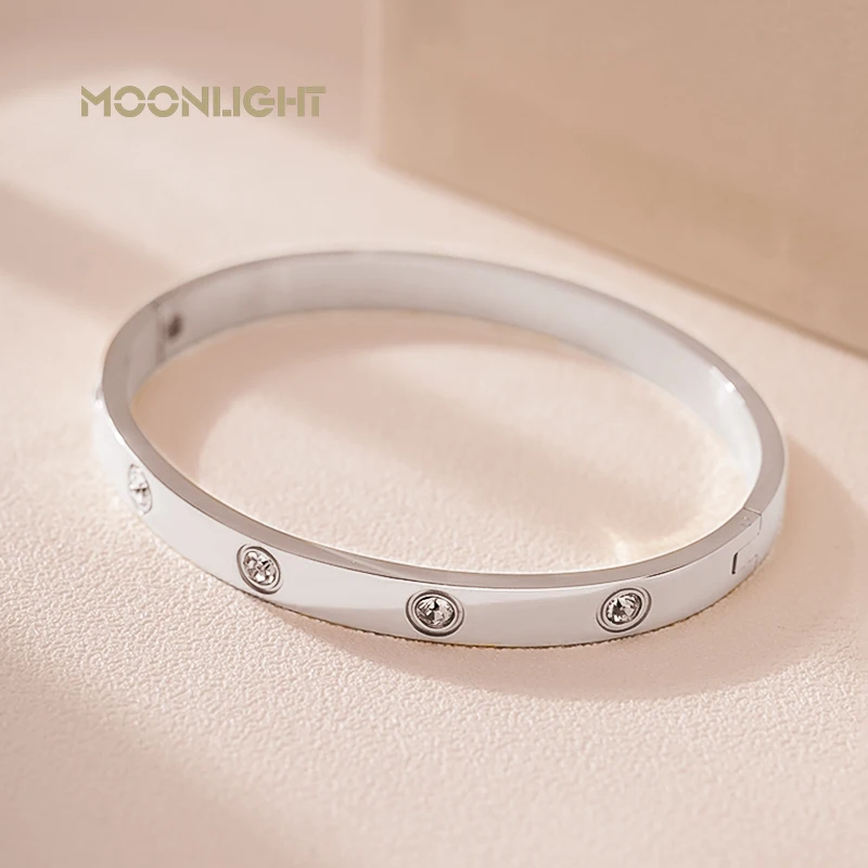 MOONLIGHT Classic Lovers Bracelets Woman Bracelets Stainless Steel Bangles and Bangles Cubic Zirconia Golden Woman Jewelry Gifts 4