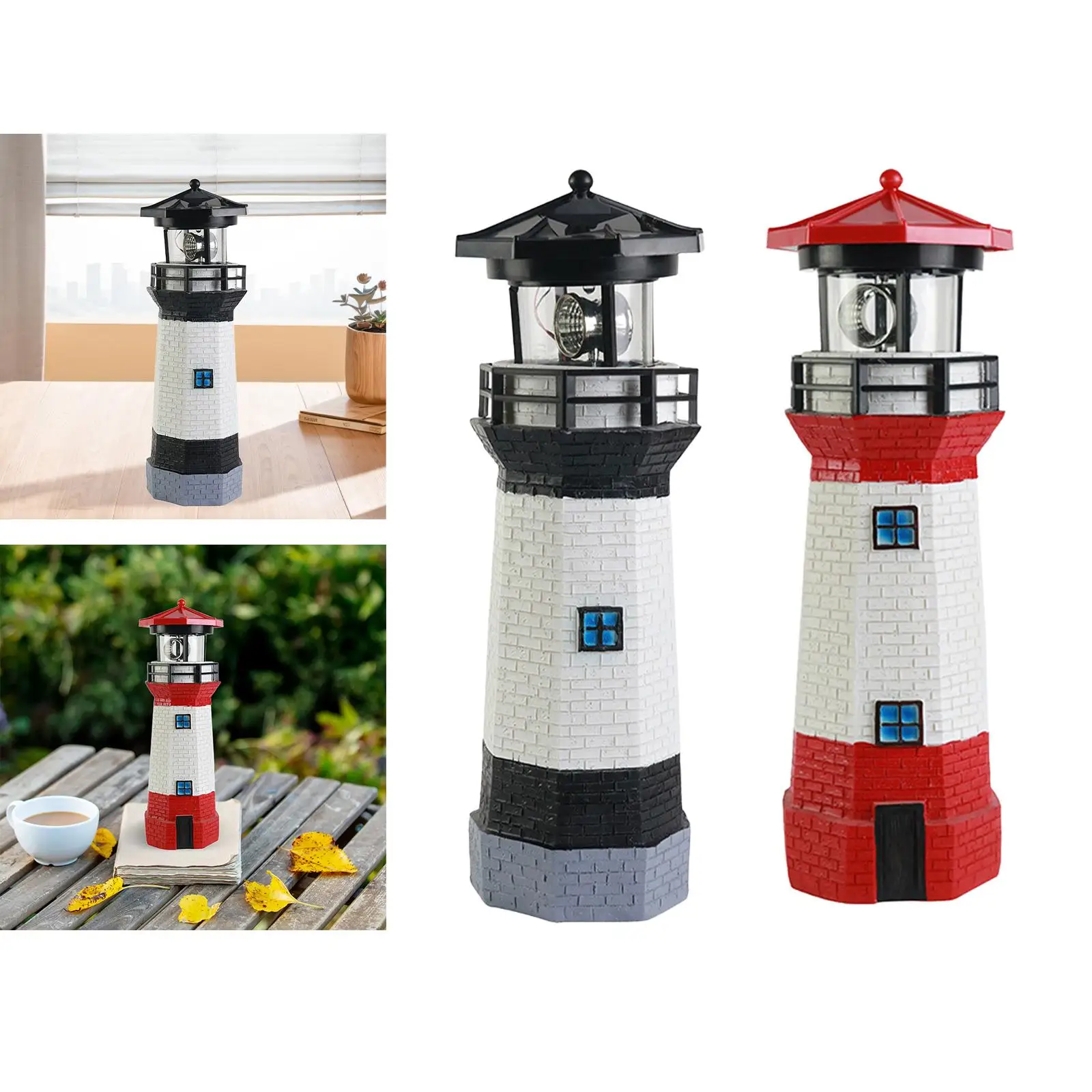 Solar Lighthouse Garden Statue Resin Figurine Lighthouse Sculpture Solar LED Lamp for Yard Outdoor Decor Backyard Lawn Patio