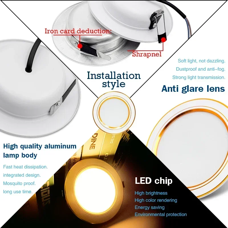 LED Downlight AC110V 220V 5W 9W 12W 15W 18W DC12V 24V Led Ceiling Light Recessed Downlights Round Led Panel Light 10pcs/lot led ceiling light,led downlight,led spotlight