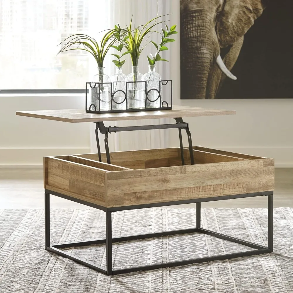 

A rustic rectangular coffee table with storage space, brown and black, 26.25 "deep x 36.25" wide x 19.25 "high