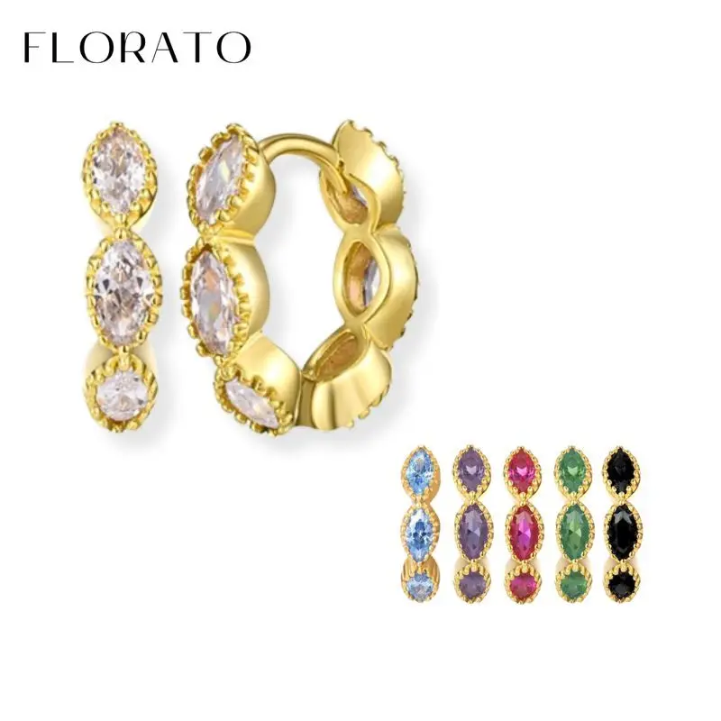 Women 925 Sterling Silver Earrings Drop-Shaped Zircon Hoop Ear Buckle 6-color Crystal Earrings Luxury Party Jewelry Accessories