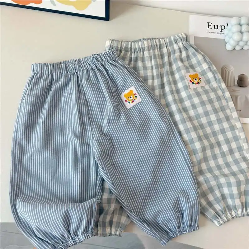 Sommerliche Karierte Mückenschutz-Hose für Outdoor-Aktivitäten, Neuer Modischer Lässiger Stil für Babymädchen, Dünne Harlan-Hose für Kinder