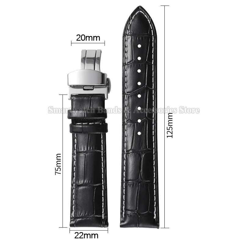 Premium Waterproof Cowhide Leather Watch Strap with Metal Butterfly Buckle