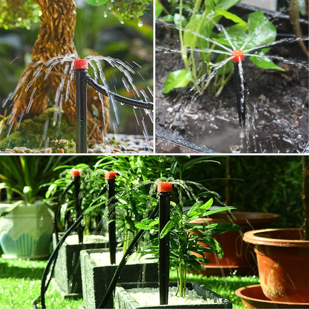 Drip Irrigation System 1/4'' Hose Adjustable 13CM Sprinkler Kit 4-Way Micro Watering Flow for Garden Flowers Vegetables 6