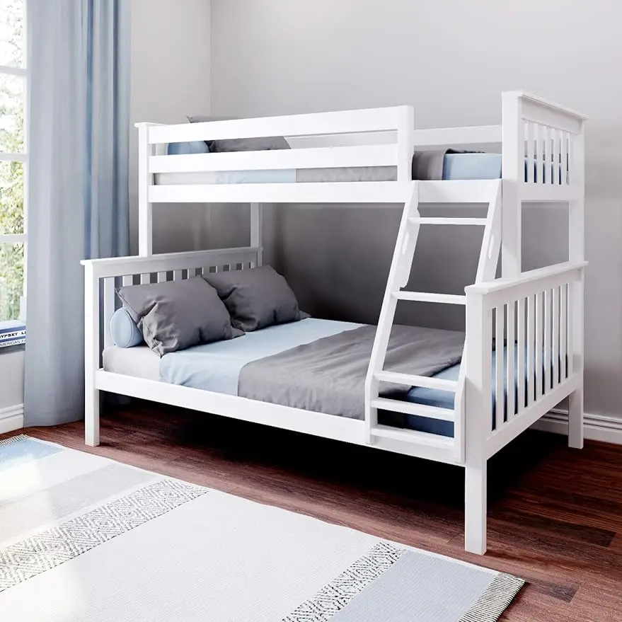 

Max & Lily Bunk Bed Twin Over Full Size with Ladder, Solid Wood Platform Bed Frame with Ladder for Kids, 14" Safety Guardrails