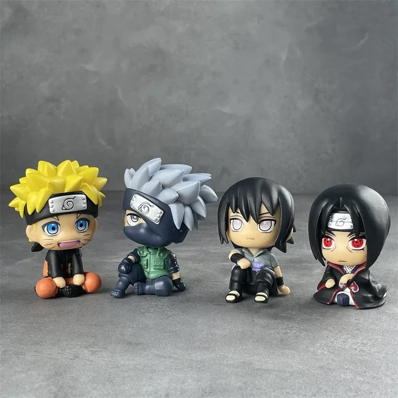 

9cm Naruto Anime Figure Naruto Kakashi Action Figure Kawaii Q Version Sasuke Itachi Figurine Model Toy Car Decoration Collection
