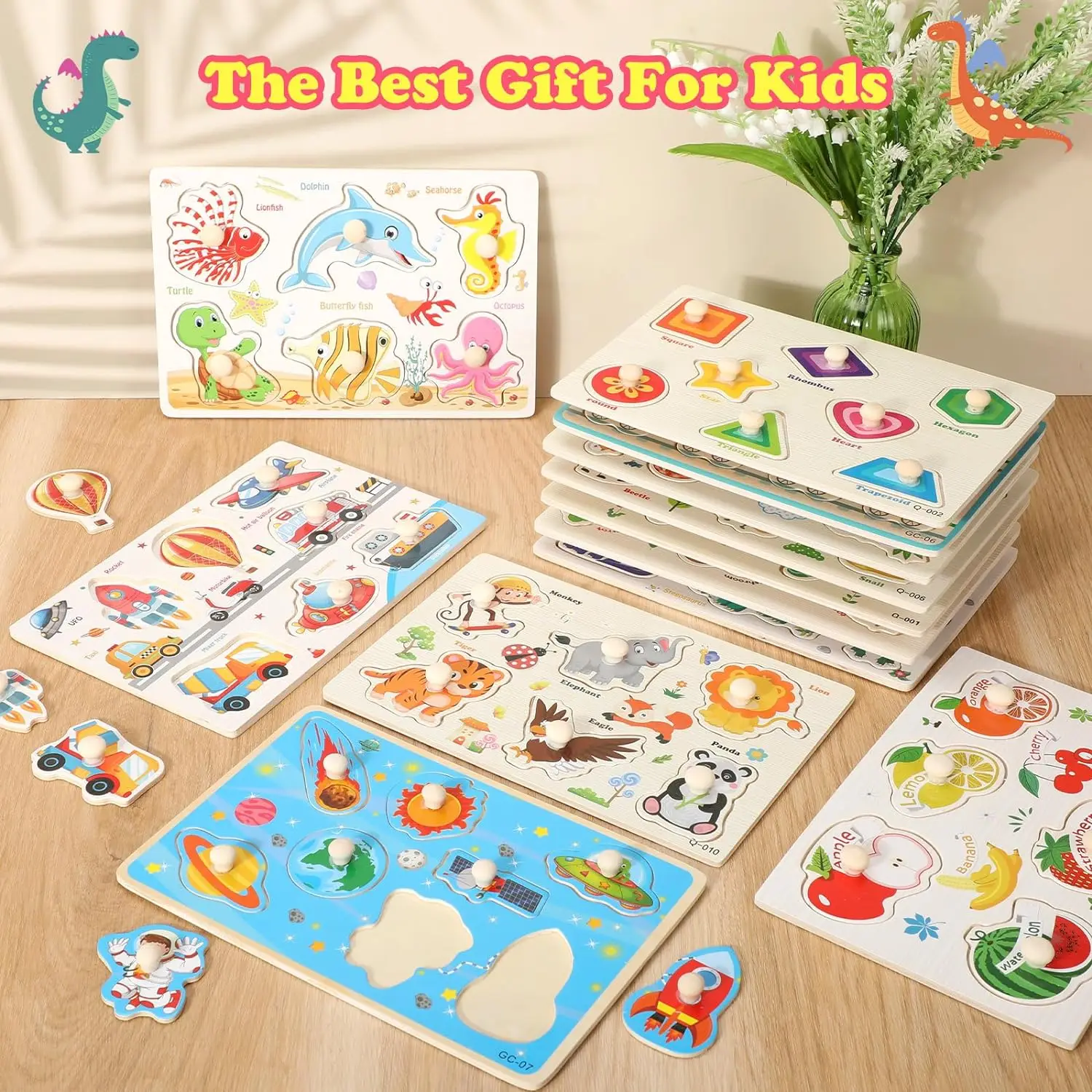 Wooden Ice Cream Shape & Color Puzzle For Toddlers - Montessori Learning Toy With Pegs For Preschoolers