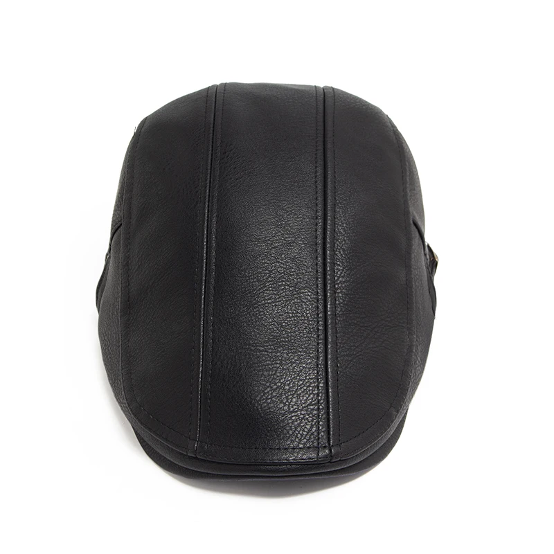 Fashion Men PU Leather Beret Autumn Winter Visor Flat Cap Thicken Warm Hat Berets Vintage England Newsboy Caps Higher Quality 4