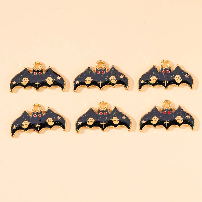 

20Pcs 13*24mm Cartoon Halloween Black Bat Ghost Enamel Charms Necklace Pendant for Handmade Jewelry Making Accessory Wholesale
