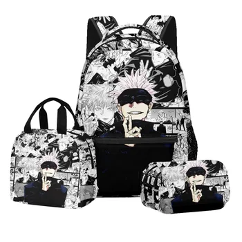 Anime Digital Print Jujutsu Kaisen School Set Large Capacity Backpack Lunch Bag 2-Layer Pencil Case 3-Piece Boy's Gift 1