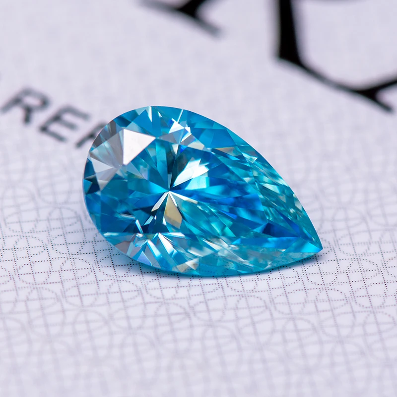 

Moissanite Diamond Pear Cut Sea Blue Colour Lab Created Gemstone Advanced Jewelry Making Materials Comes with GRA Certificate