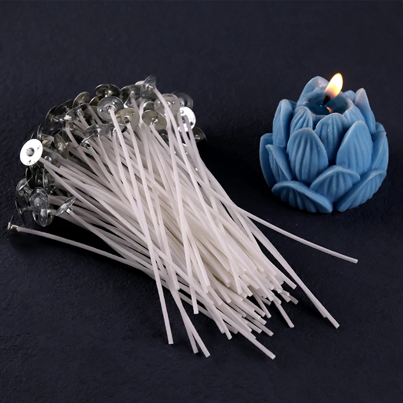 Smokeless Candle Wicks 2.6-20cm Pre-Waxed Cotton Core Wicks with Metal Sustainer Tabs DIY Handmade Candle Making Tools